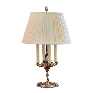 Silverplate Candelabra Lamp With Pleated Shade