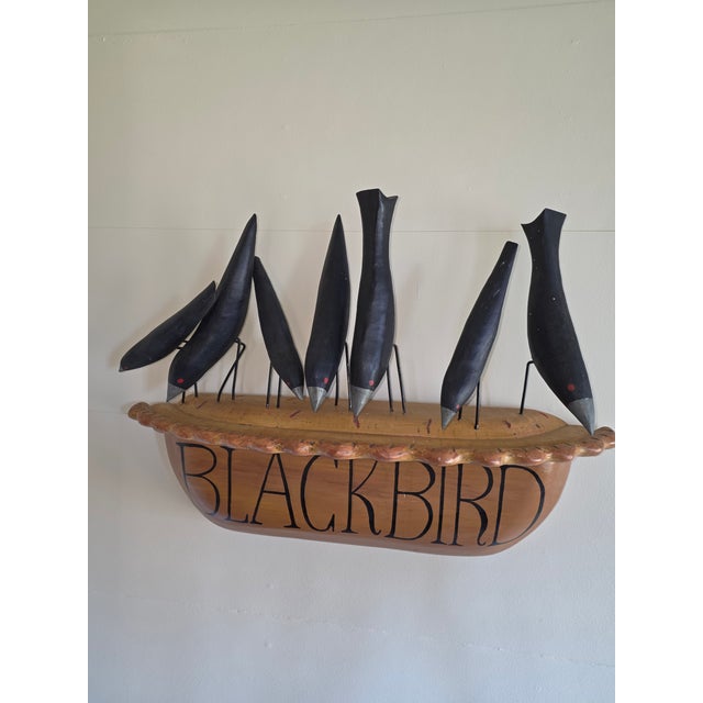1980s Folk Art Black Bird Pie Wall Sculpture For Sale - Image 5 of 7