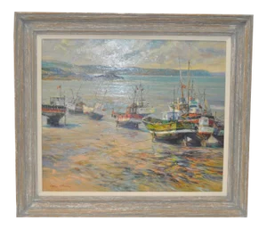Henri Plisson (French, 1908-2002) "Coastal Scene" Original Oil on Canvas C.1970