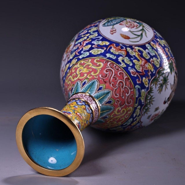 Chinese Enameled "Bird & Flower" Vase With Antique Zitan Carved Dragon Box - 9 LBS For Sale - Image 9 of 9