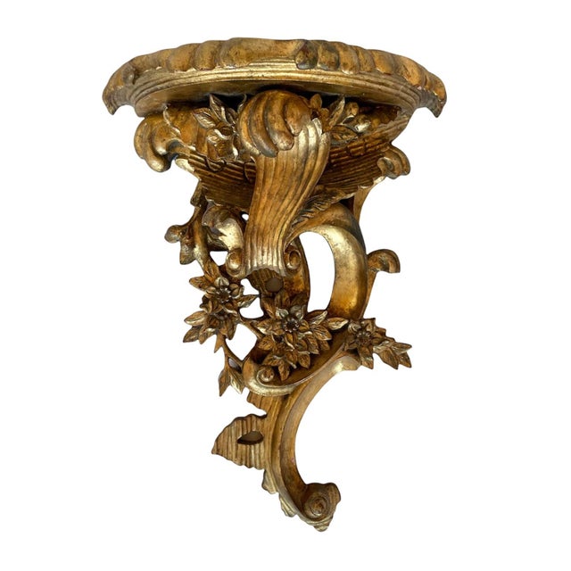 Mid 20th Century Large Vintage Carved Giltwood Italian Wall Brackets - a Pair For Sale - Image 4 of 11