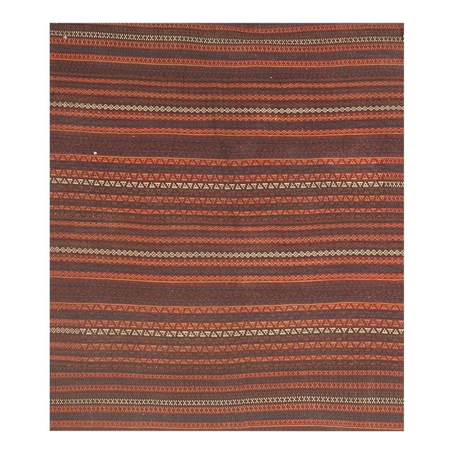 1950s Mid-Century Anatolian Flat-Weave Multi Geometric Turkish Kilim Square Rug For Sale