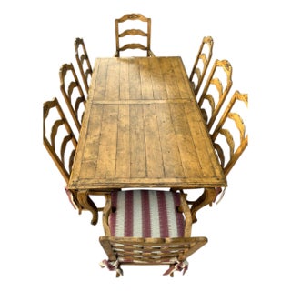 Mid 20th Century French Country Dining Set With Table and Eight Chairs For Sale