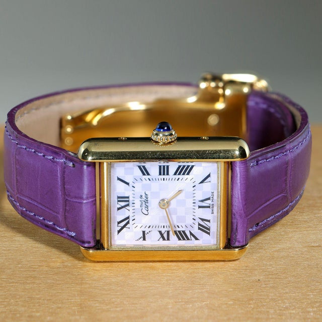 Metal Cartier Must De Cartier Tank 2415 Japan Limited Purple Checkerboard Dial Vermeil For Sale - Image 7 of 16