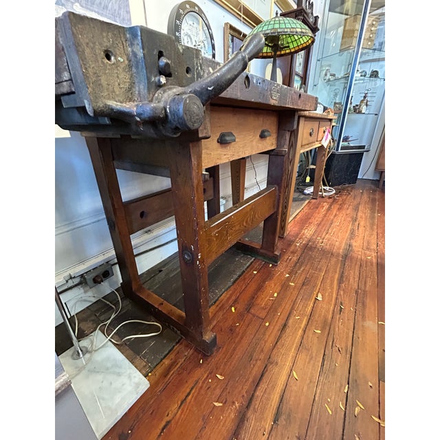 Industrial Antique Hammacher Schlemmer Rock Maple Workbench Table For Sale - Image 3 of 12