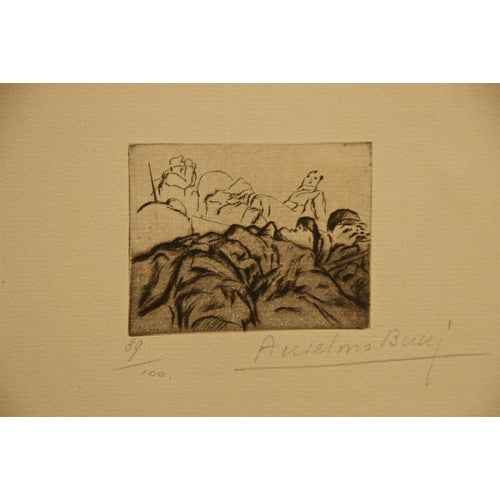Anselmo Bucci, Es Tenuès, Etching, 1917 For Sale