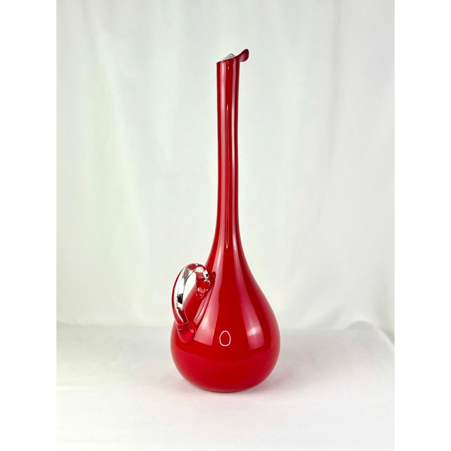 Mid 20th Century 19" Mid 20th Century Italian Cased Ruby Red & Opalina Glass Ewer — Murano / Empoli Style For Sale - Image 5 of 12