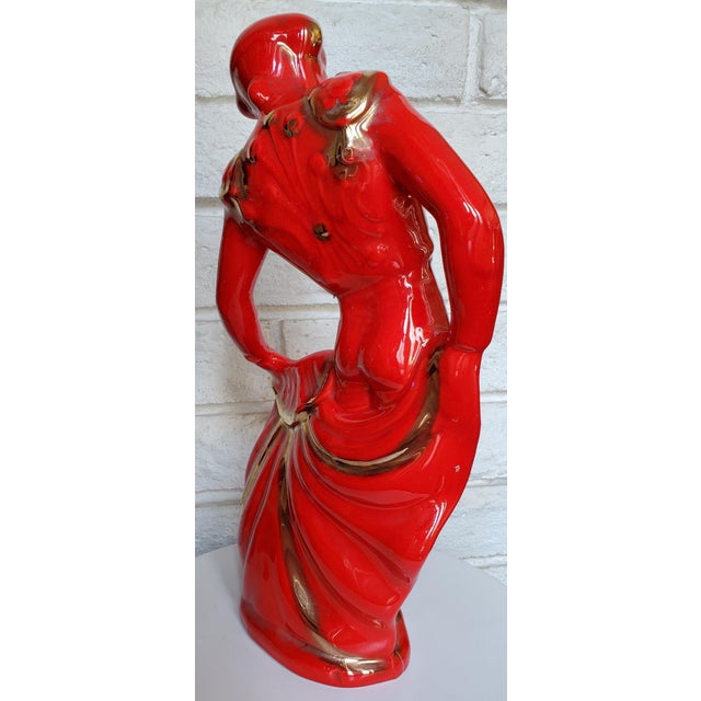 Ceramic 1950s Tall Red Glossy Gilded Ceramic Figurine of a Matador Bullfighter For Sale - Image 7 of 12