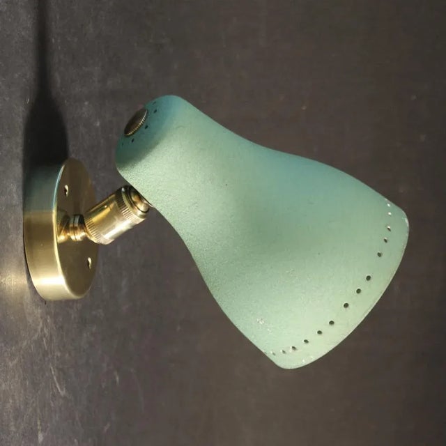 Mid-Century Modern Brass and Green Adjustable Wall Lamp, 1950s For Sale - Image 11 of 11