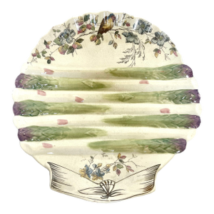 1890s English Majolica Shell Shape Asparagus Plate