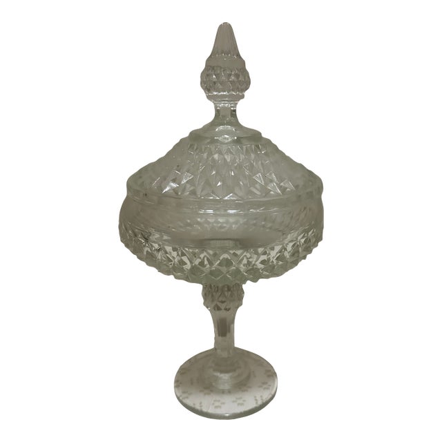 Vintage Indiana Glass Diamond Point Footed Candy Dish For Sale