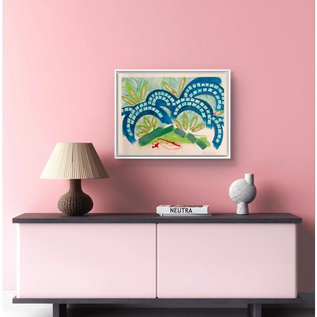 Mid-Century Modern Barbara Beck 1988 Abstract Watercolor Painting on Paper Titled Bridging Blue - Signed/Dated/Unframed For Sale - Image 3 of 10