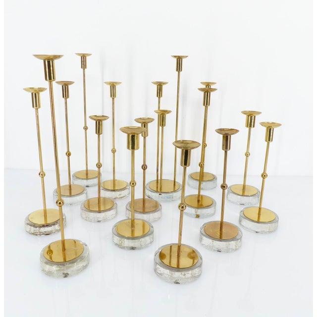 Scandinavian Candlesticks in Brass and Glass by Gunnar Ander for Ystad-Metall, Sweden, 1960s, Set of 15 For Sale - Image 10 of 11
