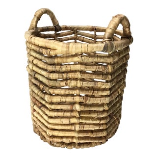 1970s Bohemian Seagrass Wrapped Jute Gathering Basket For Sale