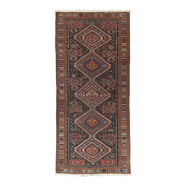 Antique Shirvan Rug, Hand Knotted, Wool Oriental Rug Navy Blue, Red, Beige, Grey For Sale