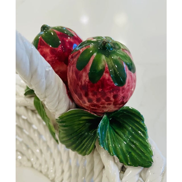 Italian Majolica Basket - Italian Ceramic White Woven Pottery Basket For Sale - Image 3 of 12
