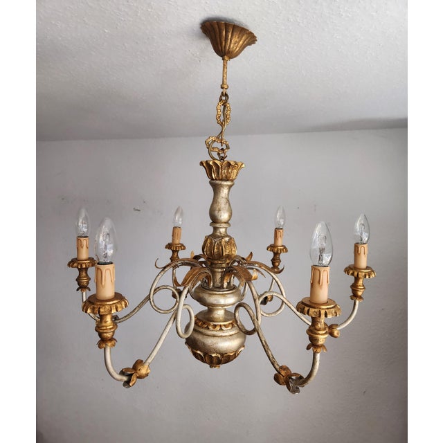 1950s Large Vintage Italian Baroque Hand-Carved Chandelier, 1930s For Sale - Image 5 of 18