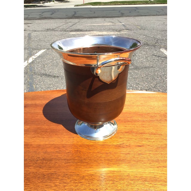 Wood Late 20th Century Mid-Century Modern Brass and Walnut Champagne Cooler For Sale - Image 7 of 11