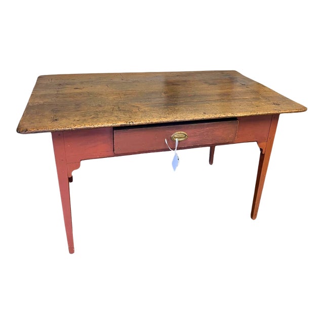 Circa 1797 Pennsylvania Farm Table With Original Red Brick Paint For Sale