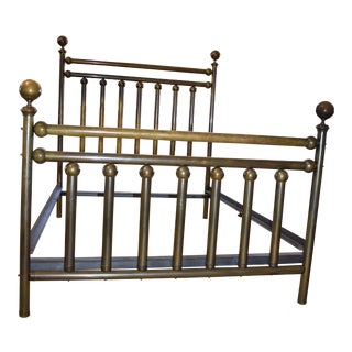 Antique Art Deco Queen Size Brass Victorian Bedframe For Sale