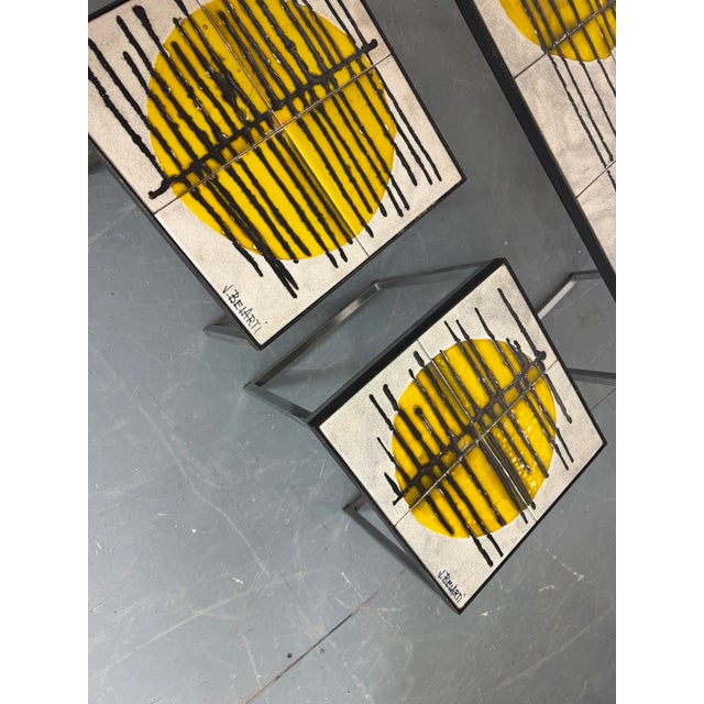 Vintage Chromed Steel and Ceramic Belarti Coffee Table with Side Tables by Juliette Belarti, 1960s, Set of 3 For Sale - Image 9 of 11