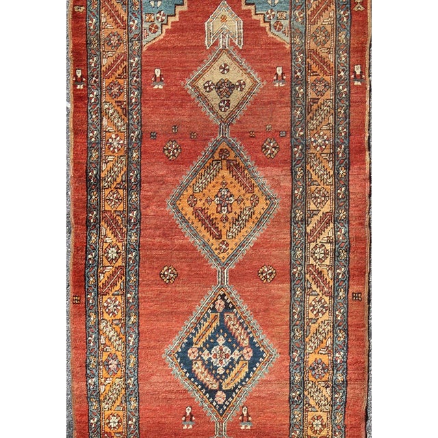 Late 19th Century Antique Persian Bakshaish Rug With Tribal Medallions in Red 3'6"x11'3" For Sale - Image 4 of 7