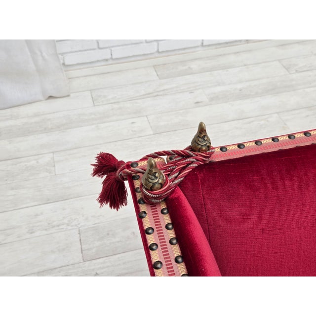 Mid-Century Modern Danish Three-Seater Drop Arm Spanish Sofa in Red Furniture Velour, 1970s For Sale - Image 3 of 18