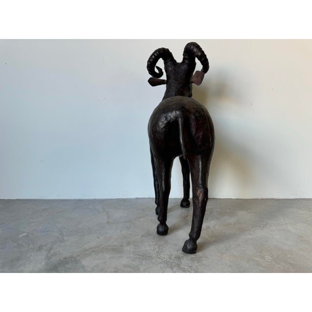 Animal Skin Vintage Leather Wrapped Ram Sculpture/ Sold For Sale - Image 7 of 11