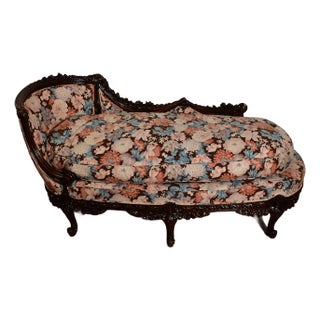 1910 Antique French Louis XV Mahogany Spring-Seat Chaise Lounge / Sofa For Sale