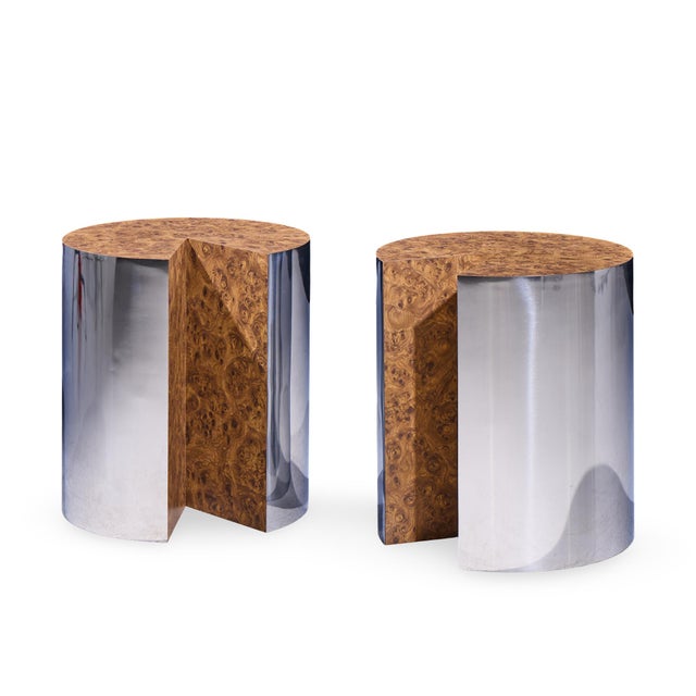 Mid-Century Modern Leon Rosen for Pace Style Mid Century Pac-Man Chrome Drum Tables - Pair For Sale - Image 3 of 11
