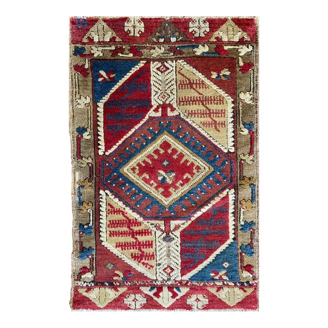 Antique Oushak Yastik Anatolian Rug, the Stars 20" X 32" For Sale