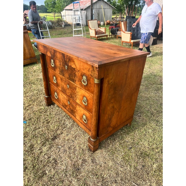 Brass French 19th Century Empire Flame Mahogany Chest of Drawers For Sale - Image 8 of 12