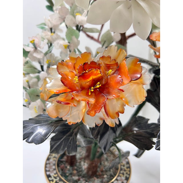 Large Vintage Chinese Hardstone Bonsai Tree in Cloisonné Planter For Sale - Image 9 of 16