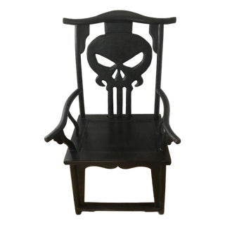 One-of-a-Kind Gothic Hand-Carved Skull Armchair by Boston Reclaimed For Sale