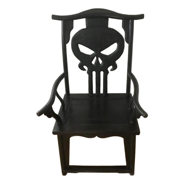 One-of-a-Kind Gothic Hand-Carved Skull Armchair by Boston Reclaimed For Sale