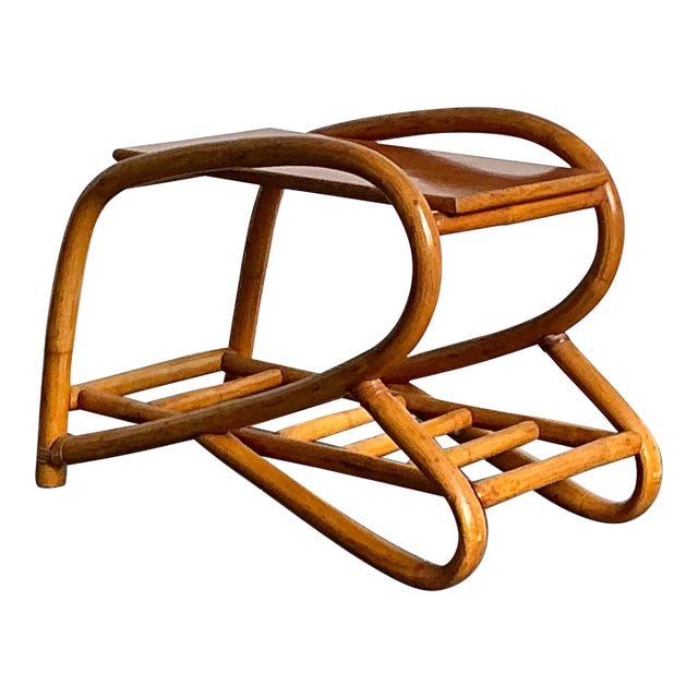 Vintage 1950s Bent Rattan Side Table For Sale