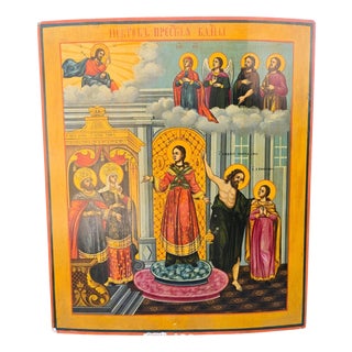 Large Antique Orthodox Icon of the Protection of the Virgin Mary, 1880 For Sale