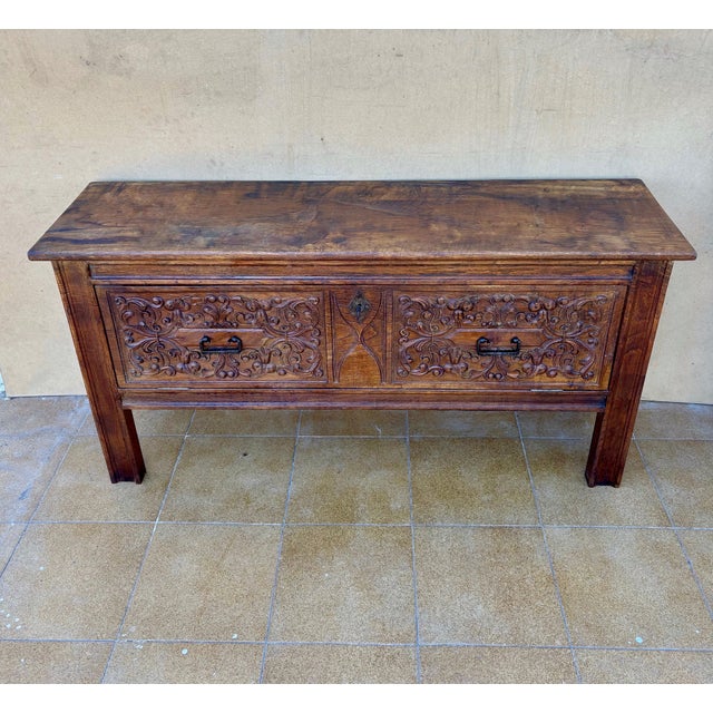 Spanish Rustic Chestnut Drop-Front Storage Chest, Early 20th Century For Sale - Image 6 of 11