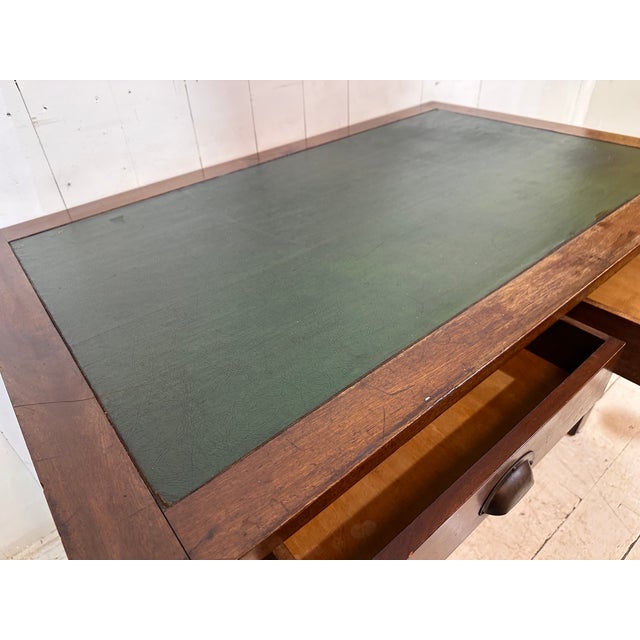 Brown Oak Banker's Desk with Drawers, Leather Insert and Chair, 1955, Set of 2 For Sale - Image 8 of 16