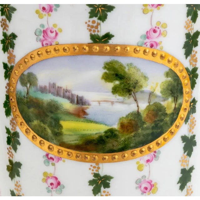 Traditional German Porcelain Two Handle Vase, 19th Century For Sale - Image 3 of 9