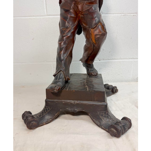 Large Antique European 1800's Carved Wood Fiddler Violinist Sculpture Statue Music For Sale In New York - Image 6 of 18
