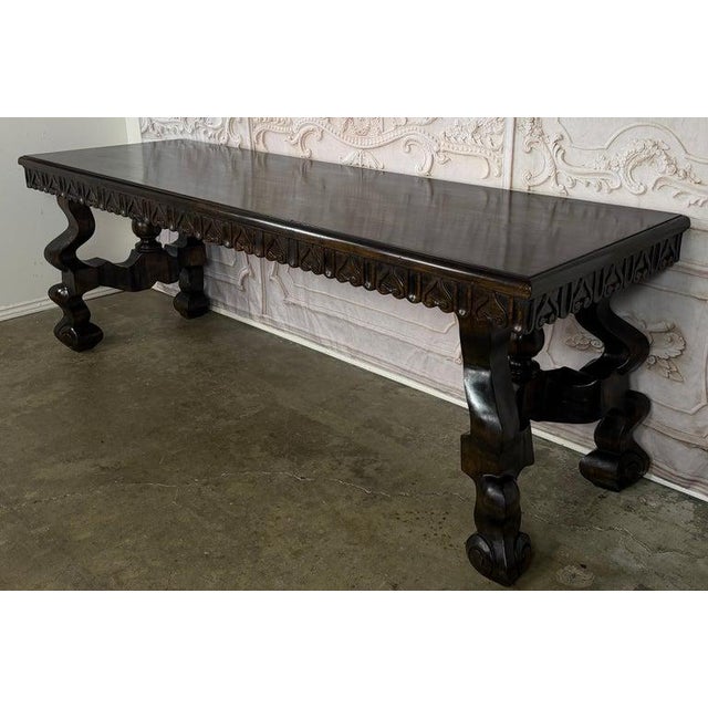 Spanish Revival Hand-Carved Walnut Console Table, Circa 1920-1940 For Sale - Image 4 of 18