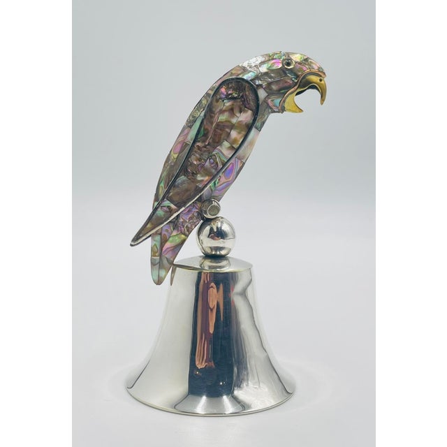Metal 1970s Mexican Silver Plated & Abalone Parrot Bell in the Style of Emilia Castillo For Sale - Image 7 of 18
