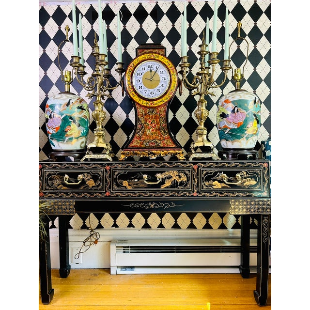 Castilian Imports Oversized Italian Florentine Style Hand-Painted Mantel Clock For Sale - Image 4 of 18