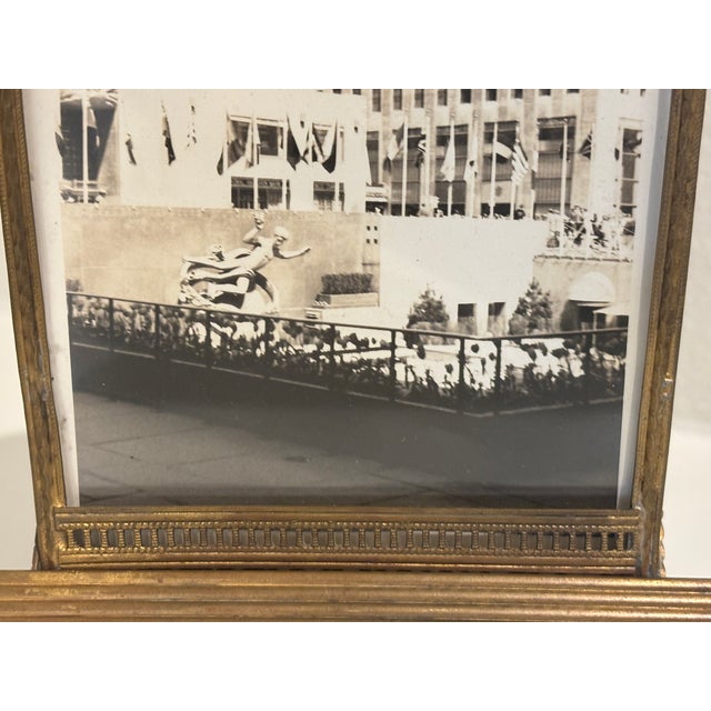 1930s American Art Deco Brass Arched Picture Frame With Rockefeller Center Photograph For Sale In Little Rock - Image 6 of 12