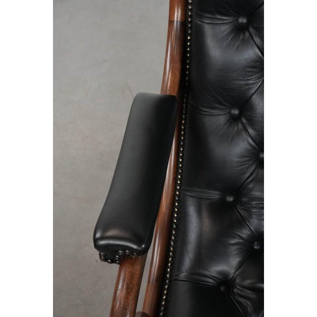Wood Black Cowhide Chesterfield Armchair For Sale - Image 7 of 15