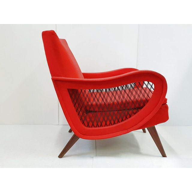 Mid-Century Modern Vintage Rockabilly Chair in Beech and Red Jersey Wool by Marco Zanuso, 1950s For Sale - Image 3 of 13