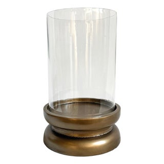 Glass & Brass Finish Candle Holder Large For Sale