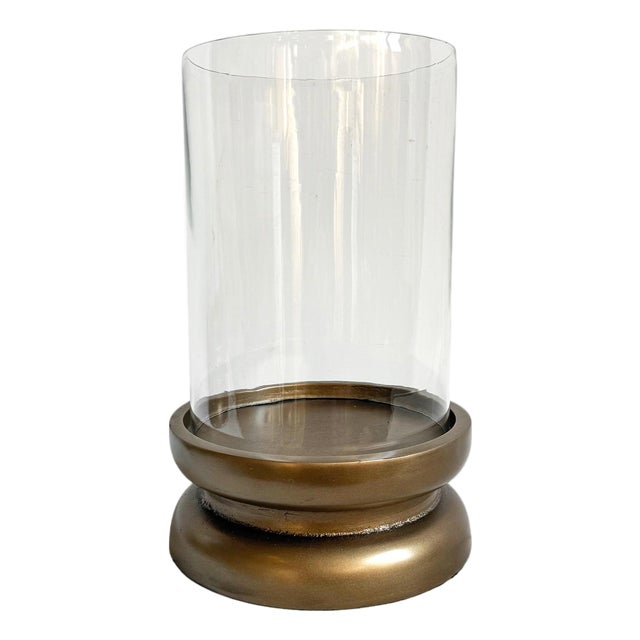 Glass & Brass Finish Candle Holder Large For Sale