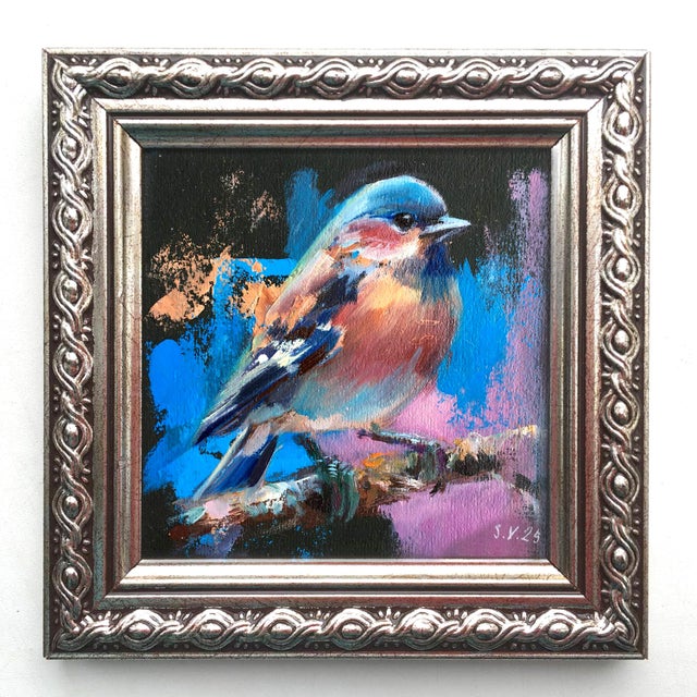 Bird Painting Original Impressionist Oil by Valeriya Serova, Framed For Sale - Image 9 of 11